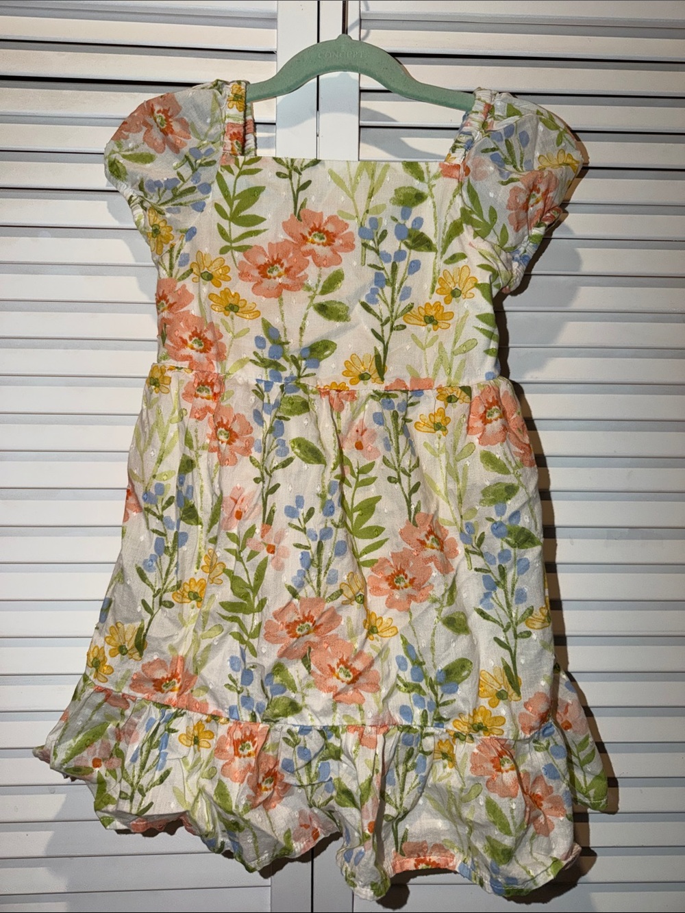 Gymboree Cream Floral Puff-Sleeve Dress with Coral, Yellow & Blue Accents